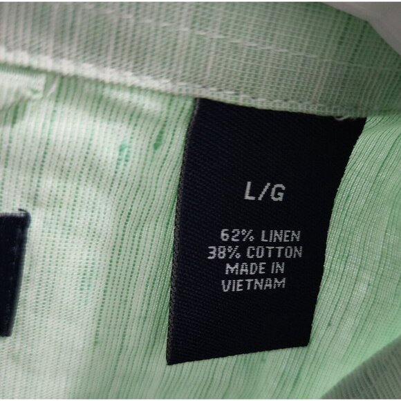 CHAPS Linen Cotton Blend Green Short Sleeve Button Down Shirt Size Large - Picture 4 of 10